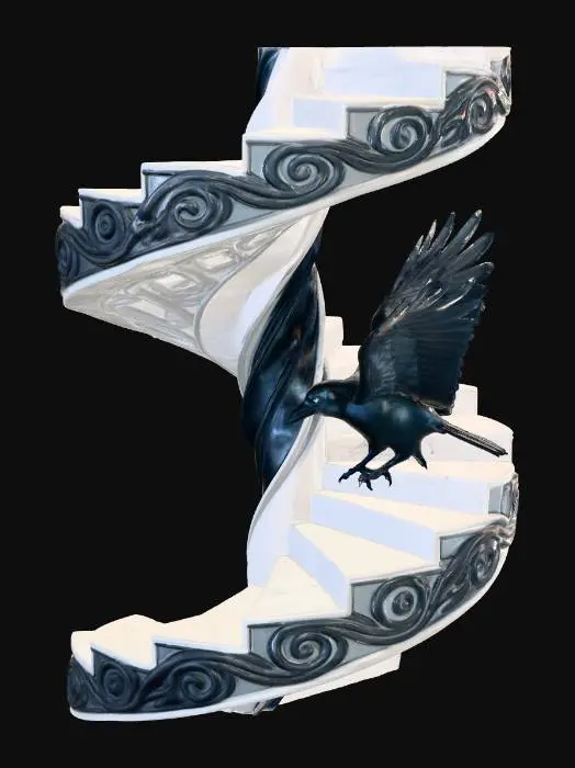 3D model for Non-euclidean designs engraved on a marble staircase with a raven descending