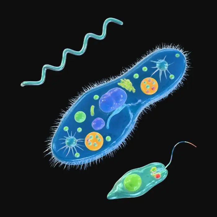 3D model for paramecium feasting with spirokite and euglena