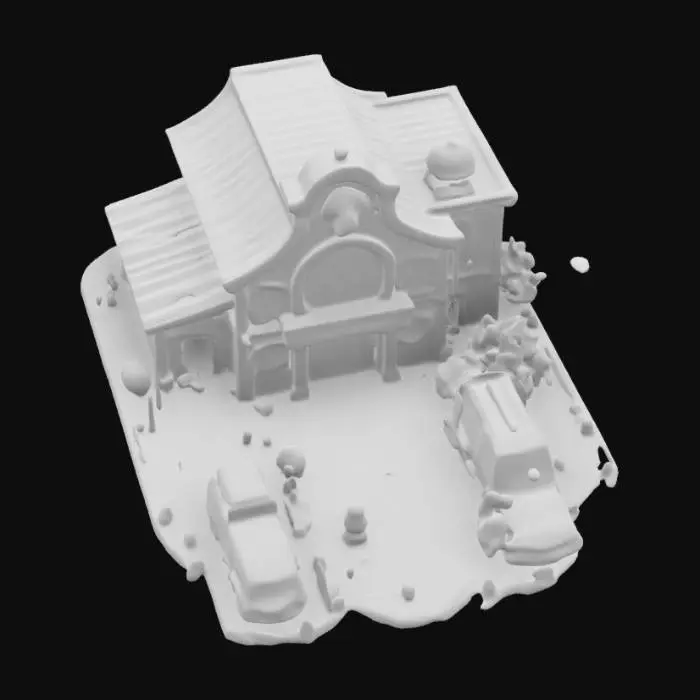 3D model for สถานีดับเพลิง สีแดง ธีม cartoon