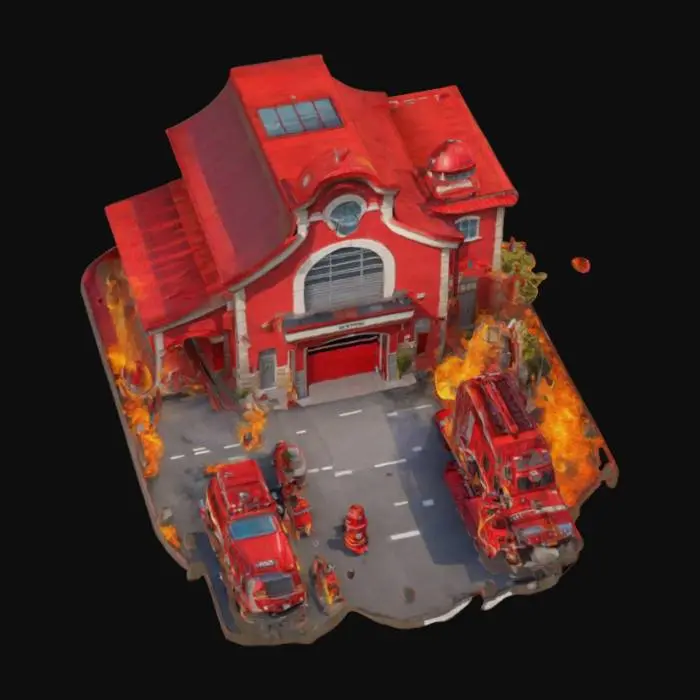 3D model for สถานีดับเพลิง สีแดง ธีม cartoon