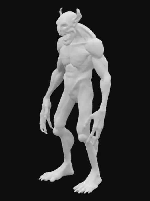 3D model for "Create a highly detailed 3D model of a humanoid creature with pale, veiny skin, large hollow eyes, sharp teeth, and an elongated skull. Ensure anatomically correct bone structure, realistic skin texture, and natural facial symmetry. Emphasize detailed muscle definition and facial wrinkles."