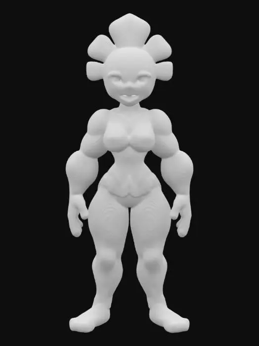 3D model for A-pose, Full Body, Symmetrical Body, mean radish humanoid, female