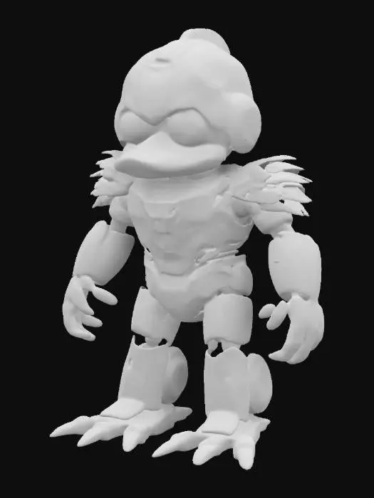 3D model for Futuristic, shiny, realistic, Gizmo Duck.  Have iridescent areas in the armor, and glow coming from underneath.  Make it super cool, transformers movie style.