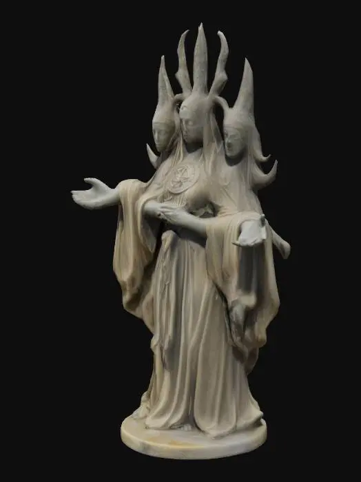 3D model for I want a sculpture of Hecate, make it vivid, awe inspiring, powerful