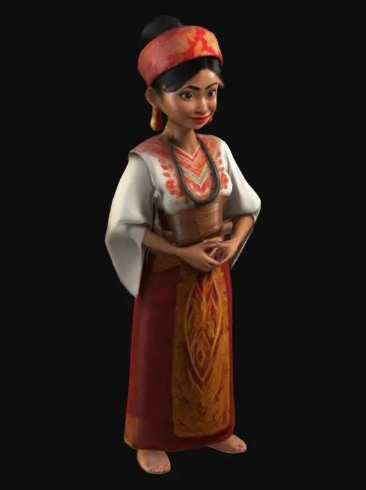 3D model for Cartoon Indonesian Batak woman character with traditional clothes  #women#