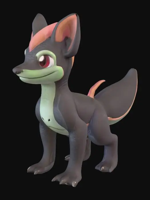 3D model for a combination between a Pokémon and a pal from Palworld that resembles both a dog and a reptile
, #PBR#