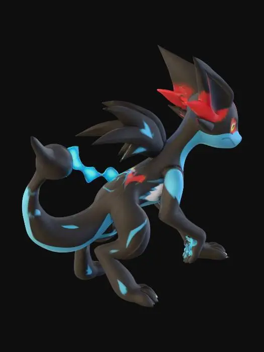 3D model for a combination between a Pokémon and a pal from palworld that is zorua and zeraora combined