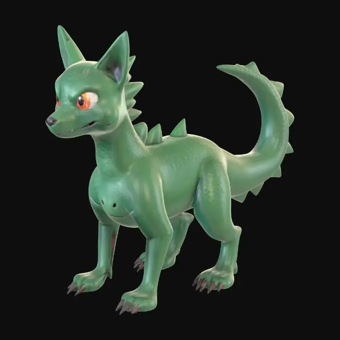 3D model for a combination between a Pokémon and a pal from Palworld that resembles both a dog and a reptile
, #PBR#