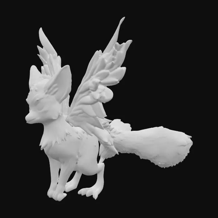 3D model for a combination between a Pokémon and a pal from palworld that resembles a fox and a bird