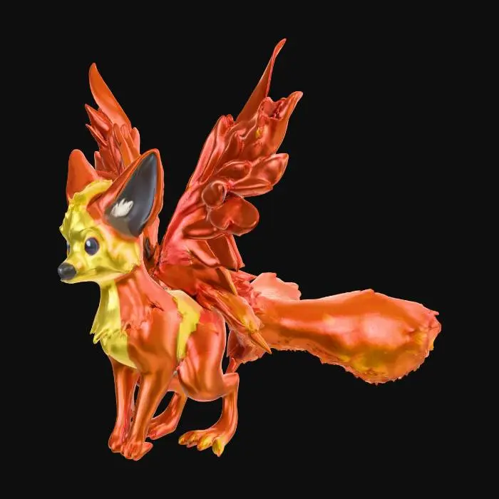 3D model for a combination between a Pokémon and a pal from palworld that resembles a fox and a bird