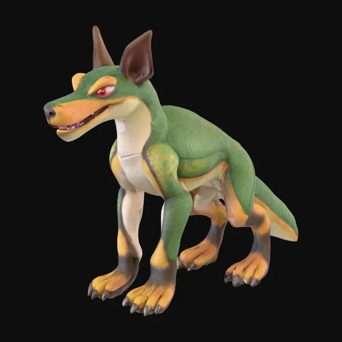 3D model for a combination between a Pokémon and a pal from Palworld that resembles both a dog and a reptile
, #PBR#