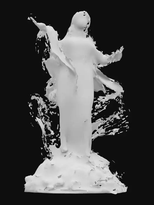 3D model for Our Lady of the Assumption, stone statue, there is a cloud but still has a stone texture, and a stone pedestal on the bottom.