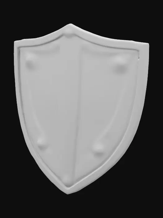 3D model for Design a 3d retro futuristic shield with sleek, melìtallic curves, glowing energy lines, and a mix of vintage rivets and futuristic tech panels. Its design should blend 1950s scifi and advanced aesthetics, Dipinto a Mano, Fantascienza, Scolpito, Ultra Realistico