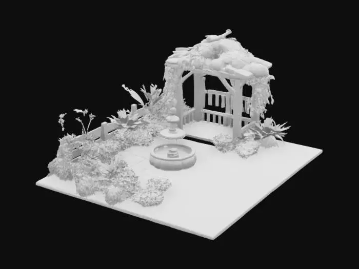 3D model for lush isometric garden patio , #garden#