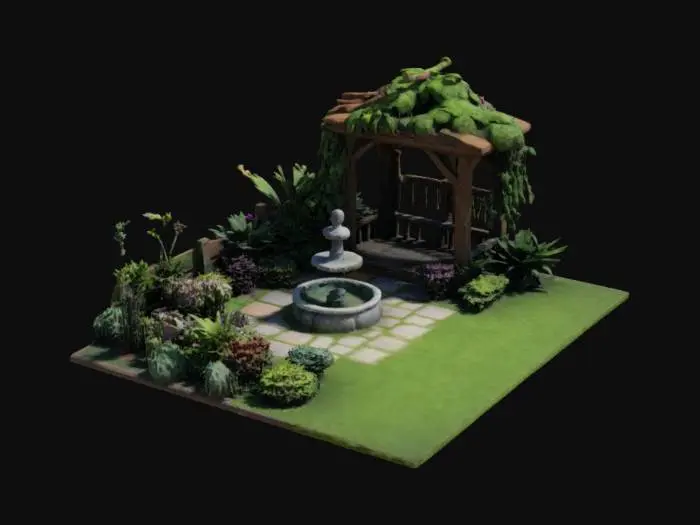 3D model for lush isometric garden patio , #garden#