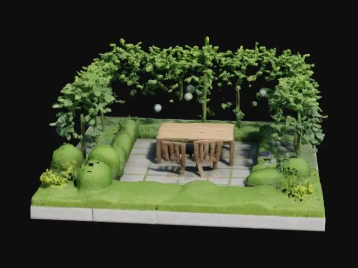 3D model for lush isometric garden patio , #garden#