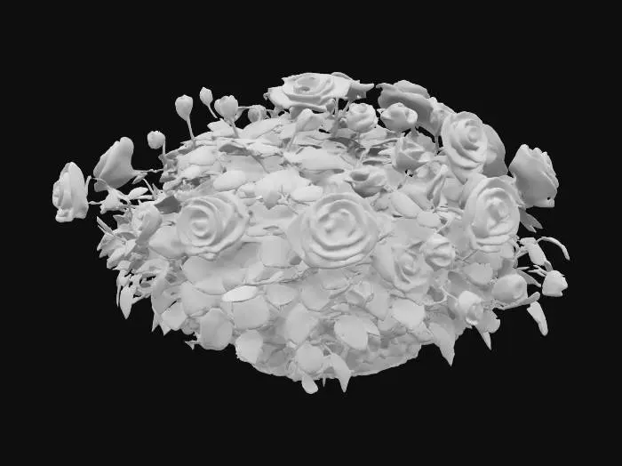 3D model for lush isometric rose bush featuring blooming flowers and new buds, #garden#