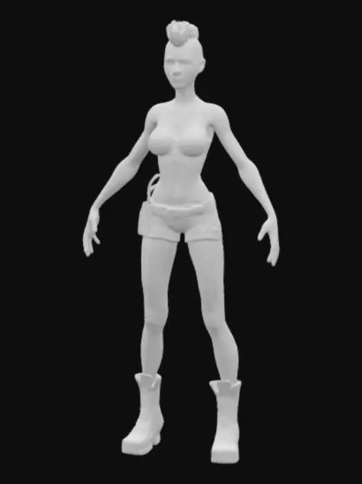 3D model for Urban zombie, female buzzcut hair, skimpy ripped street outfit and scuffed boots, extremely detailed, realistic facial features, realistic face profile, high resolution texture, no weapon, symmetry, A- pose , game asset