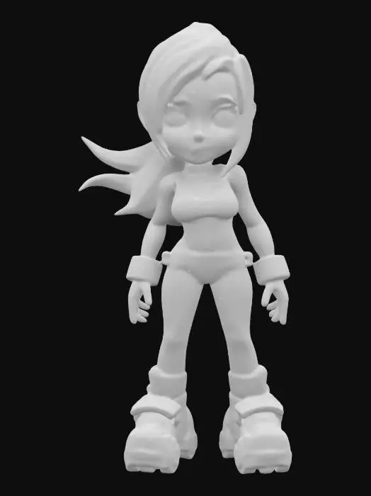 3D model for strong, powerful, beautiful, young, female in a skimpy roller derby outfit,  standing in a game ready A-Pose. a Pixar inspired digitally painted figure featuring a woman with a smooth texture, soft lighting, and stylized, flowing brushstrokes depicting her flowing hair and clothing, creating a serene and elegant appearance. symmetrical with perfectly formed facial features optimised for animation and rigging. 