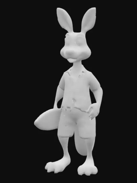 3D model for [Australia]. A Pixar inspired Kangaroo wearing a Hawaiian shirt and green and gold shorts holding a perfectly formed surfboard under one arm.   Colourful cartoon style, #AroundTheWorld#