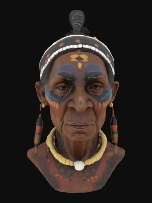 3D model for [Australia] bust of a beautiful aboriginal elder woman.  8k high quality.  detailed PBR textures.  Tribal face paint, #AroundTheWorld#