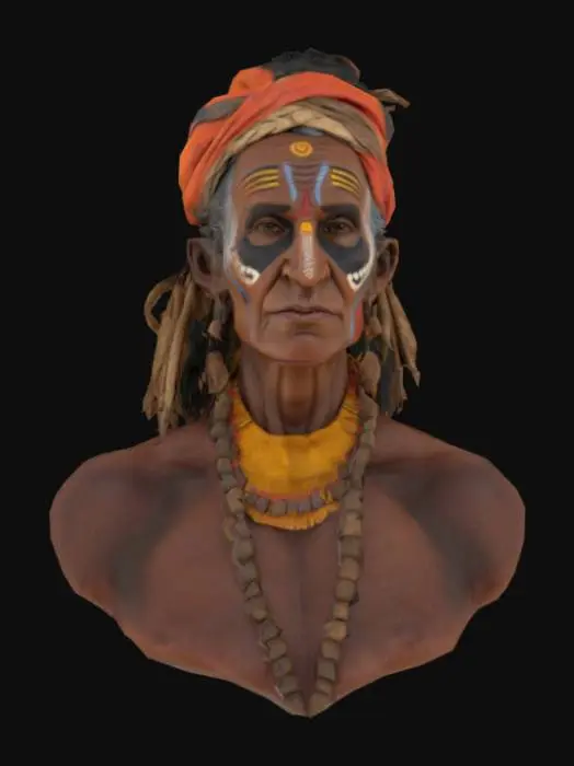 3D model for [Australia] bust of a beautiful aboriginal elder woman.  8k high quality.  detailed PBR textures.  Tribal face paint, #AroundTheWorld#