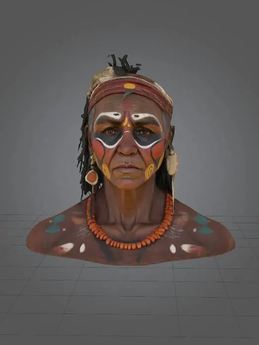 3D model for [Australia] bust of a beautiful aboriginal elder woman.  8k high quality.  detailed PBR textures.  Tribal face paint, #AroundTheWorld#