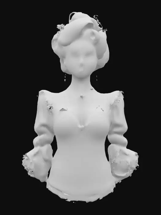 3D model for High detail realistic upper body portrait of a beautiful retro Victorian lolita showgirl.  Hi resolution PBR textures. realistic anatomy and facial features
