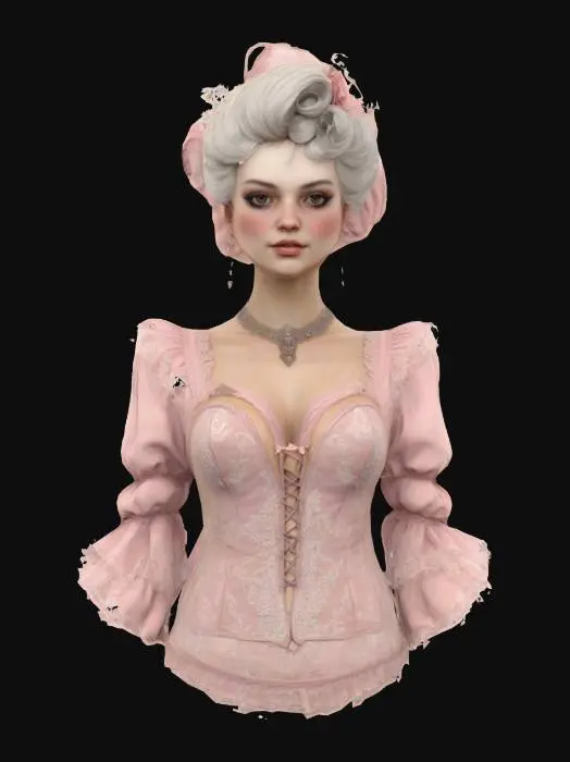 3D model for High detail realistic upper body portrait of a beautiful retro Victorian lolita showgirl.  Hi resolution PBR textures. realistic anatomy and facial features