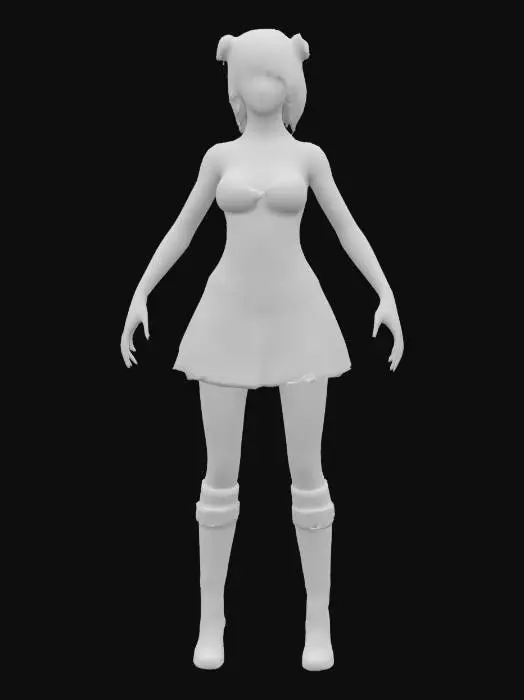 3D model for High detail realistic beautiful retro Victorian lolita showgirl in a short sleeveless dress.  full length standing in a game ready A-pose. Hi resolution PBR textures. realistic anatomy and facial features. game ready a-pose optimsed for animation and rigging