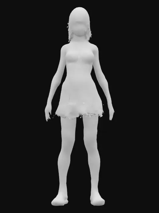 3D model for High detail realistic beautiful retro Victorian lolita zombie showgirl in a short sleeveless dress.  full length standing in a game ready A-pose. Hi resolution PBR textures. realistic anatomy and facial features. game ready a-pose optimsed for animation and rigging