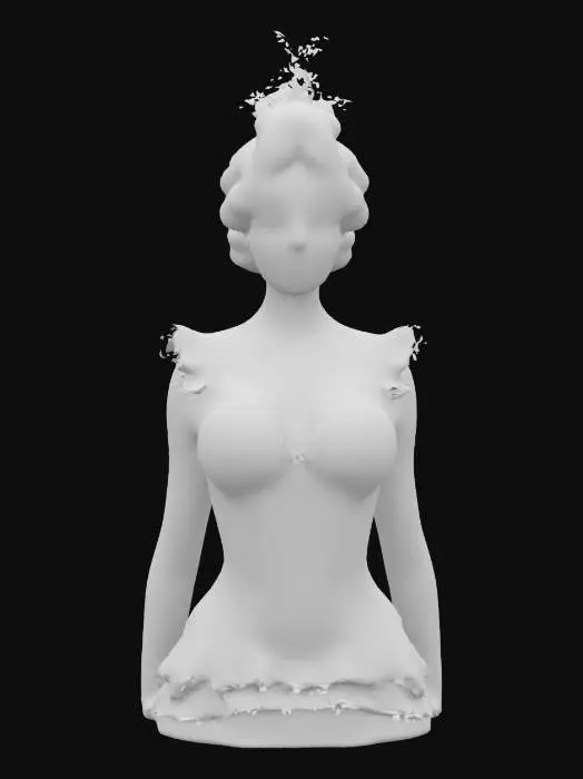 3D model for High detail realistic bust of a beautiful retro Victorian lolita showgirl on a stand. sheer sleeveless top. Hi resolution PBR textures. realistic anatomy and realistic  facial features