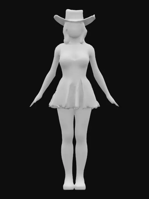 3D model for High detail realistic beautiful retro Victorian lolita showgirl in a short sleeveless dress.  full length standing in a game ready A-pose. Hi resolution PBR textures. realistic anatomy and facial features. game ready a-pose optimsed for animation and rigging