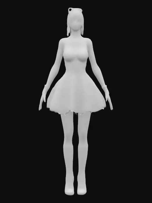 3D model for High detail realistic beautiful retro Victorian lolita zombie showgirl in a short sleeveless dress.  full length standing in a game ready A-pose. Hi resolution PBR textures. realistic anatomy and facial features. game ready a-pose optimsed for animation and rigging