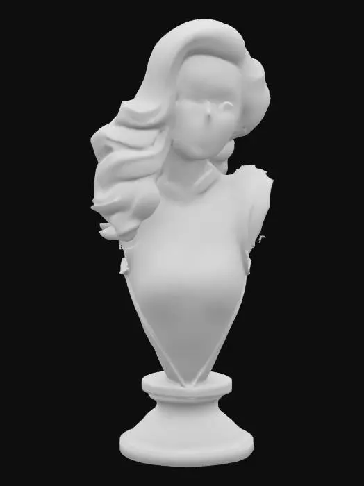 3D model for High detail realistic bust of a beautiful retro Victorian lolita showgirl on a stand. sheer sleeveless top. Hi resolution PBR textures. realistic anatomy and realistic  facial features