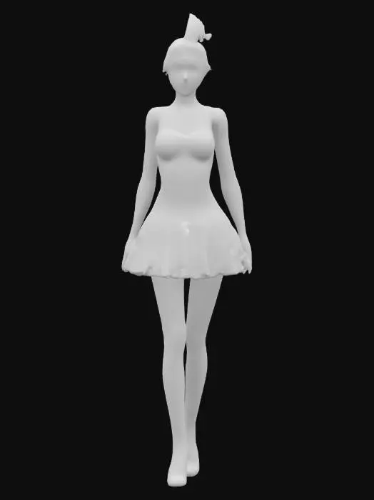 3D model for High detail realistic beautiful retro Victorian lolita showgirl in a short sleeveless dress.  full length standing in a game ready A-pose. Hi resolution PBR textures. realistic anatomy and facial features. game ready a-pose optimsed for animation and rigging