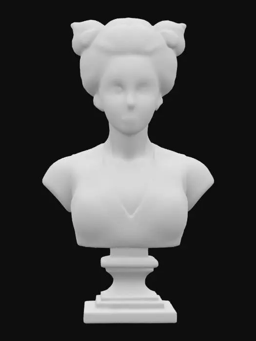 3D model for High detail realistic bust of a beautiful retro geisha on a stand. sleeveless kimono with cleavage. Hi resolution PBR textures. realistic anatomy and realistic  facial features