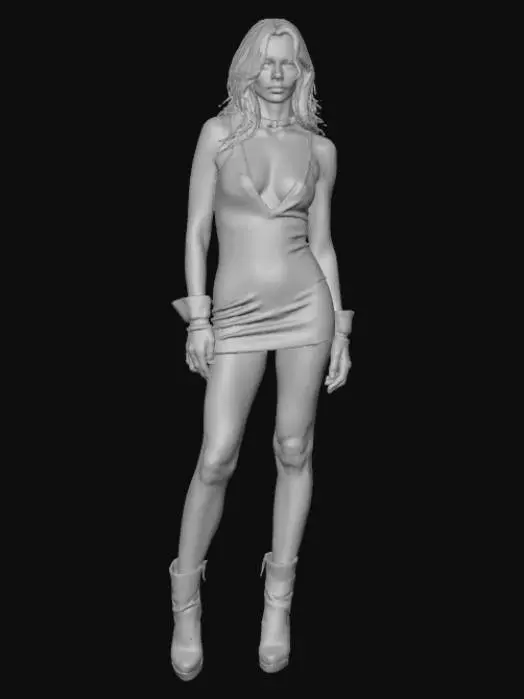 3D model for beautiful and deadly gothic blonde female villain in a strong powerful pose.  Sultry, dangerous and to die for. sleeveless short dress, plunging neckline, high heel boots. #villain#