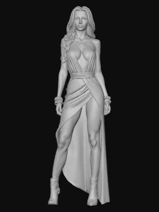 3D model for beautiful and deadly gothic blonde female villain in a strong powerful pose.  Sultry, dangerous and to die for. sleeveless dress, plunging neckline, high heel boots. #villain#