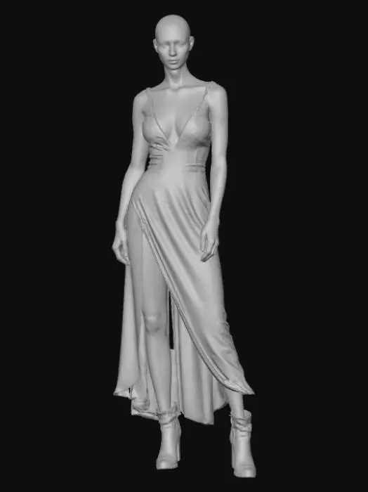 3D model for beautiful and deadly fat gothic redhead female villain in a strong powerful pose.  Sultry, dangerous and to die for. sleeveless dress, plunging neckline, high heel boots. #villain#
