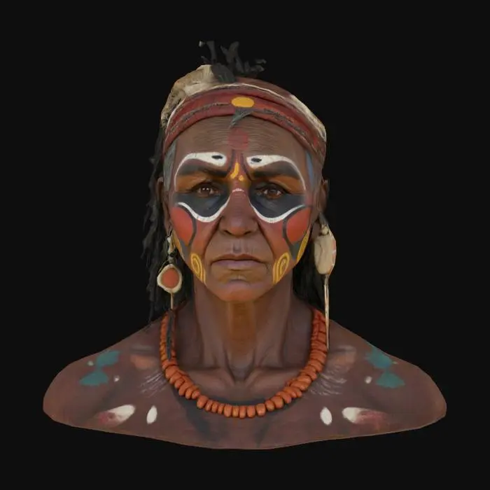3D model for [Australia] bust of a beautiful aboriginal elder woman.  8k high quality.  detailed PBR textures.  Tribal face paint, #AroundTheWorld#