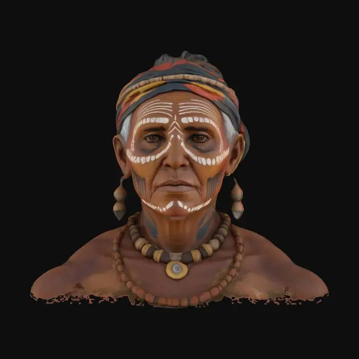 3D model for [Australia] bust of a beautiful aboriginal elder woman.  8k high quality.  detailed PBR textures.  Tribal face paint, #AroundTheWorld#