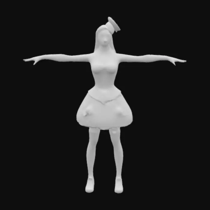3D model for High detail realistic beautiful retro Victorian Lolita showgirl in a short sleeveless dress.  full length standing in a game ready T-pose. Hi resolution PBR textures. realistic anatomy and perfectly formed facial features. game ready T-pose optimised for animation and rigging