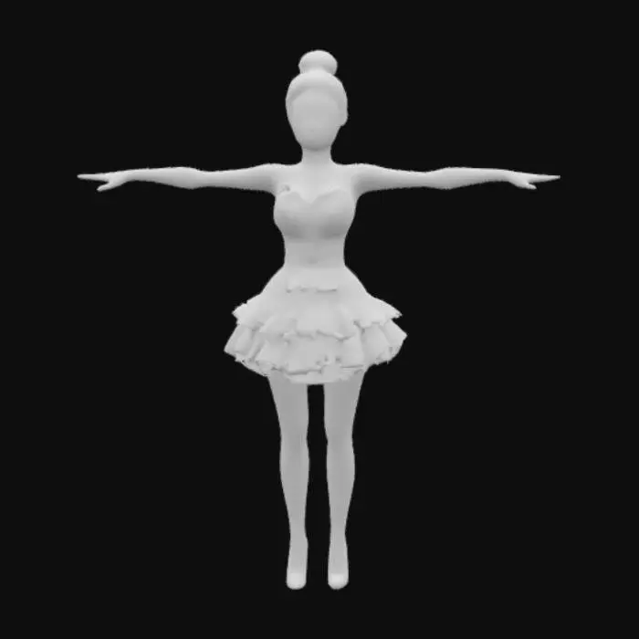 3D model for High detail realistic beautiful retro Victorian Lolita showgirl in a short sleeveless dress. hair in a bun. full length standing in a game ready T-pose. feet shoulder width apart. Hi resolution PBR textures. realistic anatomy and perfectly formed facial features. game ready T-pose optimised for animation and rigging