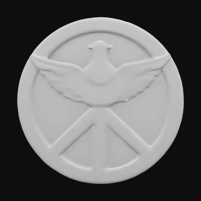 3D model for lgbqti themed peace sign emblem with a white dove perched on top. #emblem#