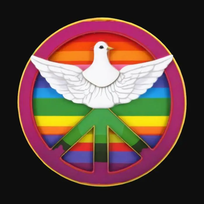 3D model for lgbqti themed peace sign emblem with a white dove perched on top. #emblem#