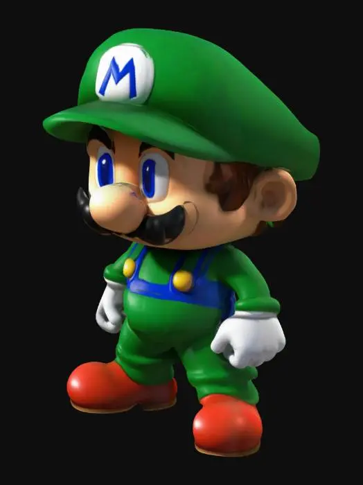 3D model for Create a 3D image of a character inspired by Mario, who could be the 3rd brother. The character should have a similar style and appearance to Mario and Luigi, but with distinctive elements that set him apart.
Use a different color palette than Mario and Luigi, more mysterious colors