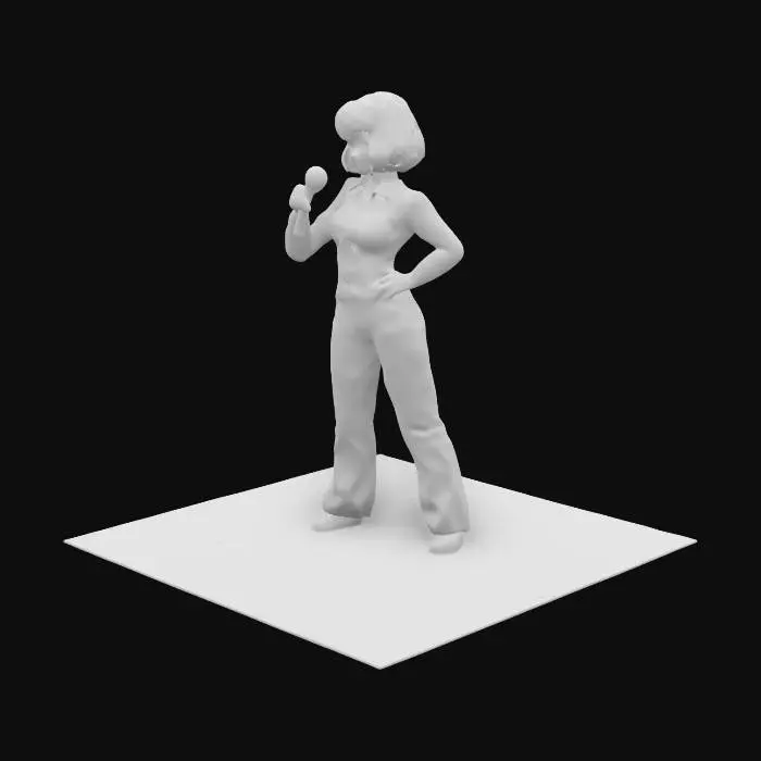 3D model for April O neil,  tough but pretty face, holding Microphone in her hand, extremely detailed, high resolution texture, epic proud stance