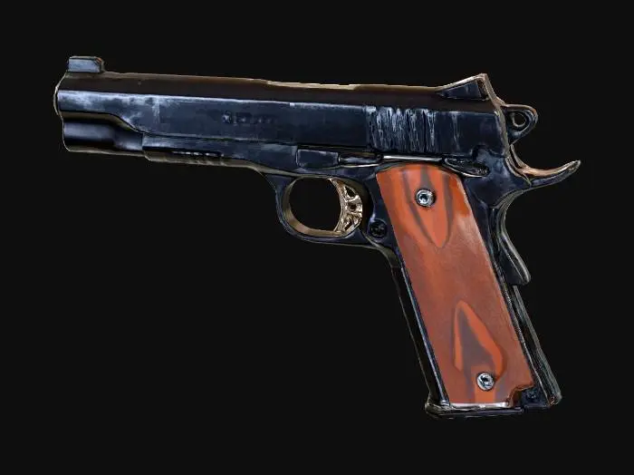 3D model for a mid poly colt and m1911 mix with hard wood and high fidelity pdr textures