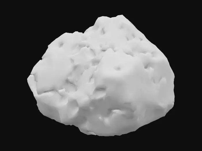 3D model for An irregular, rough node of ore, appearing as a dark, coarse rock formation. Its dominant color is a deep, sooty charcoal grey or black, with several prominent, intensely glowing patches of fiery orange and bright yellow embedded within its structure. These luminous sections give the impression of molten or superheated gold. The texture of the rock is rugged and uneven, feeling abrasive and potentially warm from the glowing inclusions. Its shape is lumpy and dense, characteristic of a raw, unyielding mineral deposit.